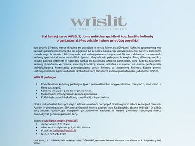 Turizmo agentūra „AAA WRISLIT“ – Wrislit: kelionės, aviabilietai