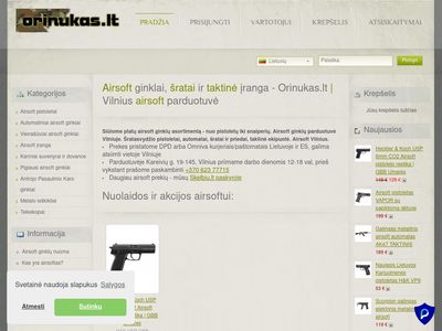 Airsoft ginklų bei įrangos parduotuvė  orinukas.lt