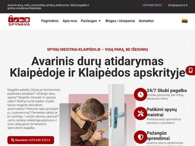 Avarinis durų atidarymas visą parą  Klaipėdoje 8-630-22212 Spyn