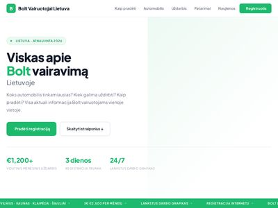 Bolt Vairuotojai Lietuva – Viskas apie darbą su Bolt Lietuvoje: kaip