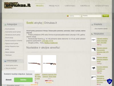 Airsoft ginklų bei įrangos parduotuvė  orinukas.lt